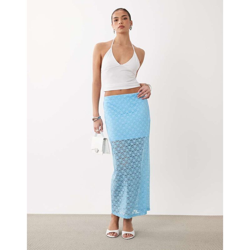 ASOS DESIGN lace column maxi skirt in blue