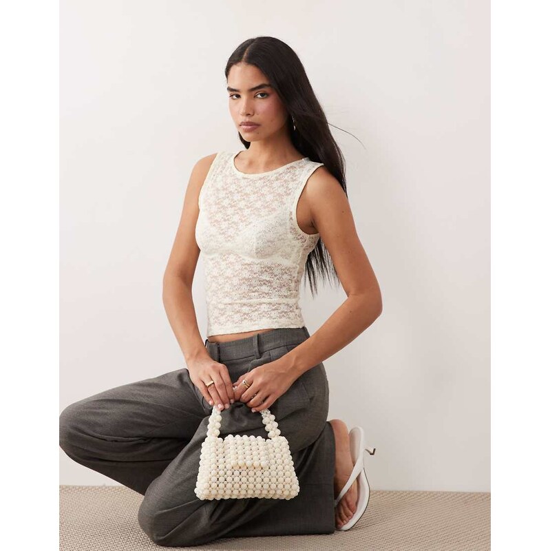 ASOS DESIGN lace tank top in buttermilk-Yellow