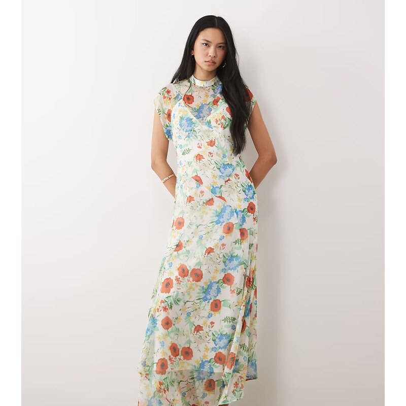 ASOS Tall ASOS DESIGN Tall high neck hanky hem chiffon maxi dress in 115520368