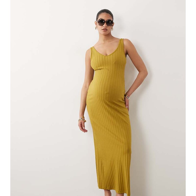 ASOS Maternity ASOS DESIGN Maternity wide rib sleeveless V neck midi 115220545