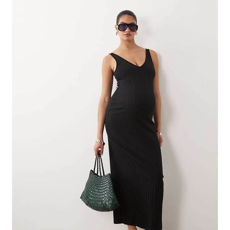 ASOS Maternity ASOS DESIGN Maternity wide rib sleeveless V neck midi 115520587
