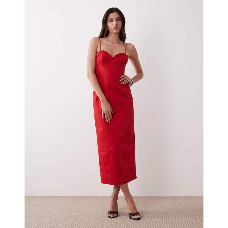 ASOS DESIGN cotton sateen cami maxi sundress with bust detail in red