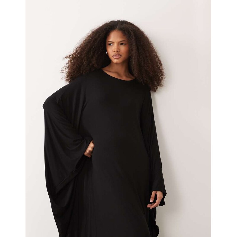 IYAL jersey dramatic wide sleeve detail kaftan maxi dress in black 115360892
