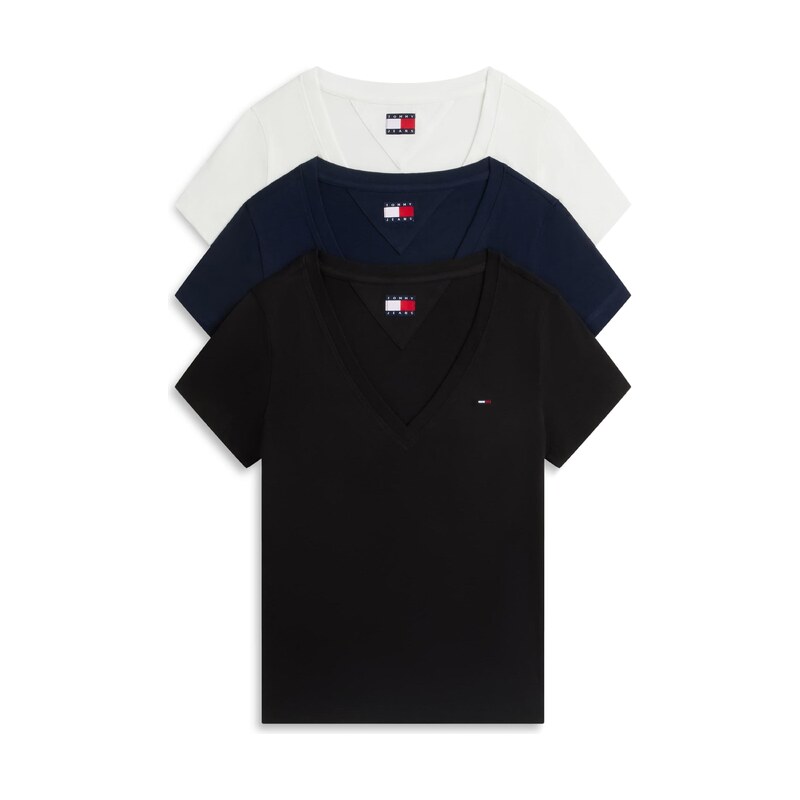 Tommy Jeans Tričko námořnická modř / černá / bílá