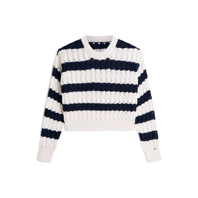 Tommy Jeans Svetr Loose Cable námořnická modř / bílá