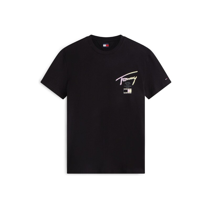 Tommy Jeans Tričko 'CITY SIGN' žlutá / tmavě šedá / růžová / černá