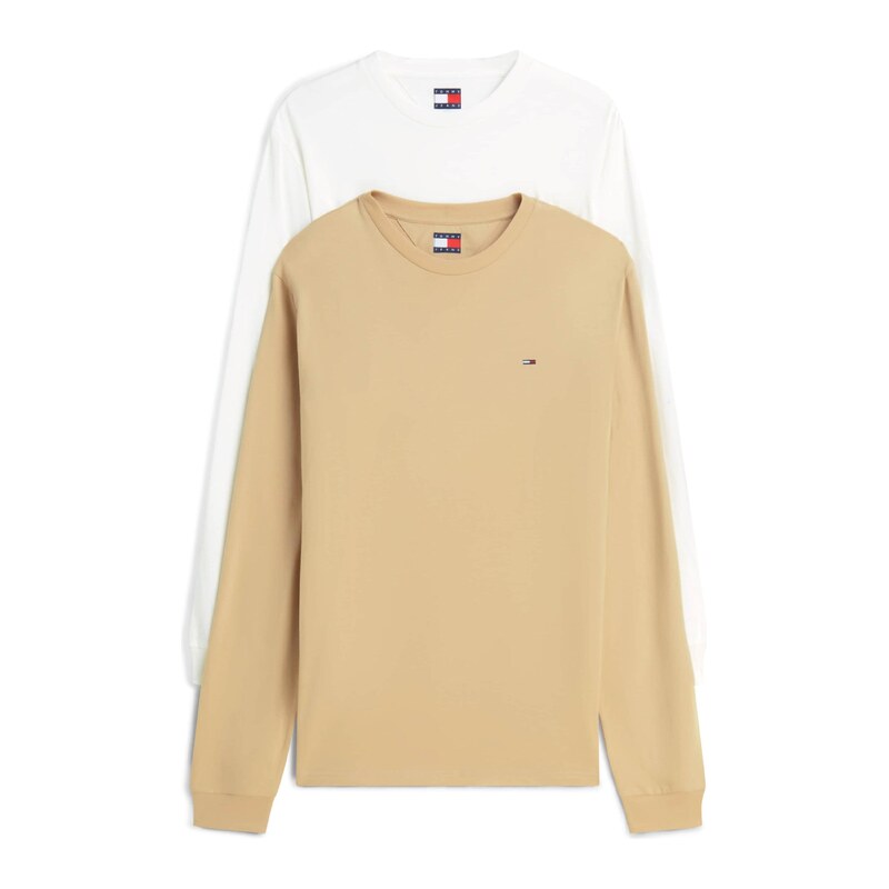 Tommy Jeans Tričko Tommy Flag Slim Long Sleeve T béžová / bílá