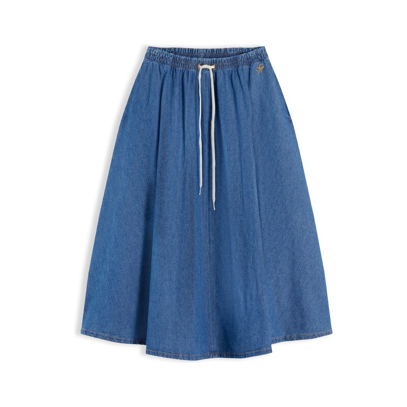 TOMMY HILFIGER Sukně Logo Relaxed Flared Midi modrá džínovina