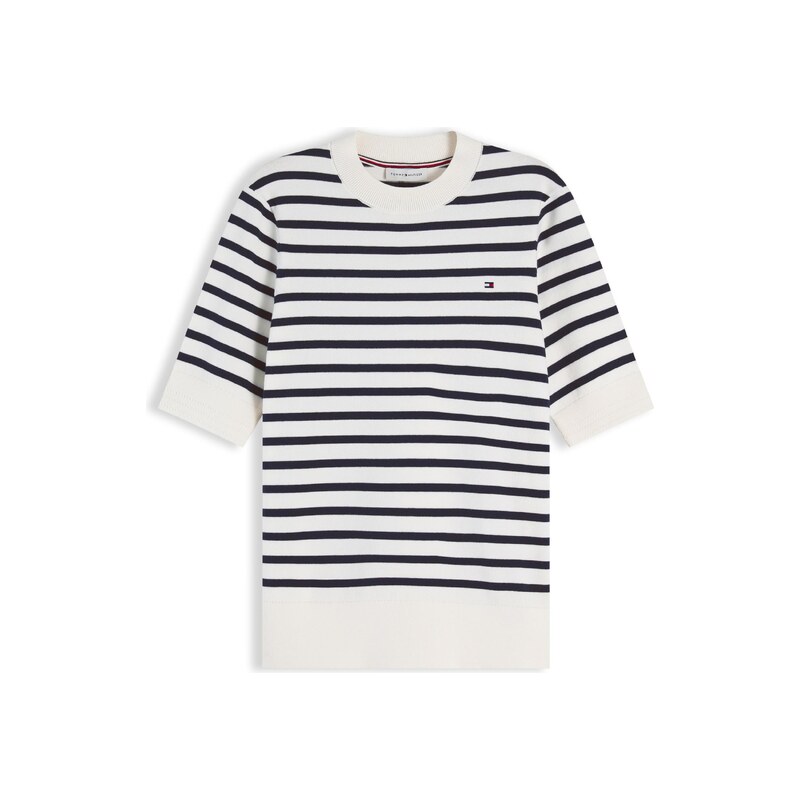 TOMMY HILFIGER Svetr 'Fine Short Sleeve' krémová / námořnická modř