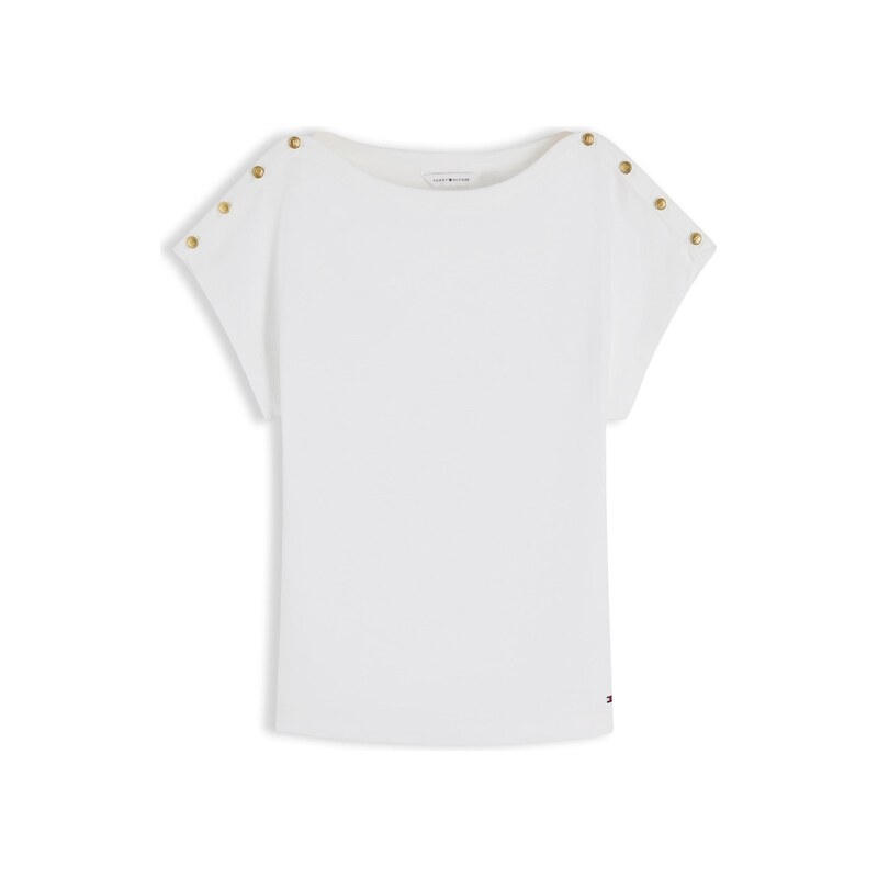 TOMMY HILFIGER Tričko Gold-tone Button bílá