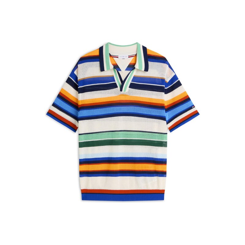 TOMMY HILFIGER Svetr Relaxed Fit Multicolour Stripe modrá /