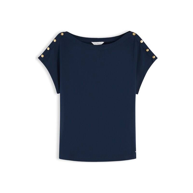 TOMMY HILFIGER Tričko Gold-tone Button tmavě modrá