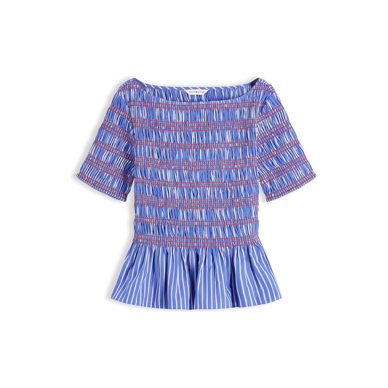 TOMMY HILFIGER Halenka 'Smock Stripe Ruffle' modrá / červená / bílá