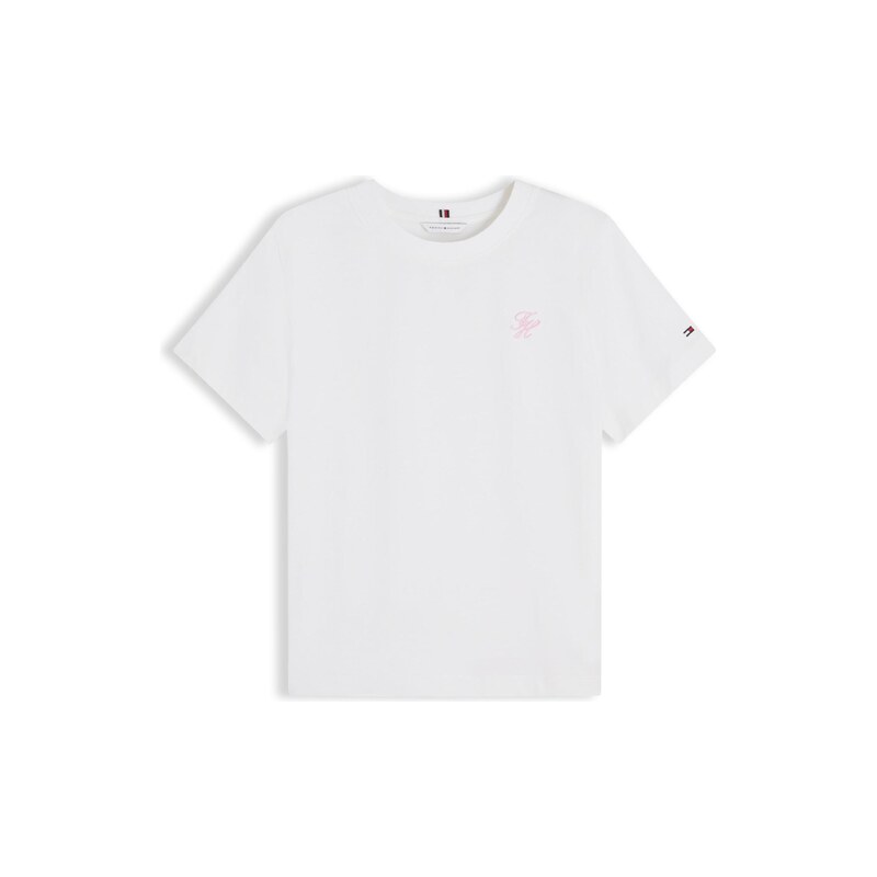 TOMMY HILFIGER Tričko Logo Embroidery pastelově růžová / bílá