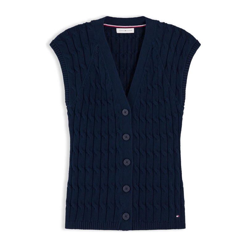TOMMY HILFIGER Pletená vesta Cable Slim Sleeve námořnická modř