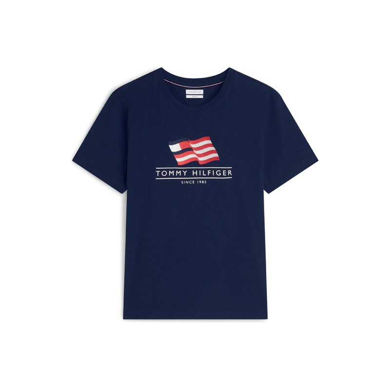 TOMMY HILFIGER Tričko Wavy Flag Appliqué modrá / červená