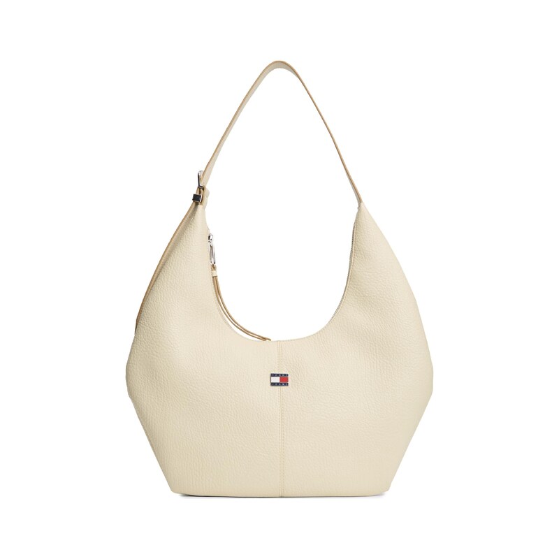 Tommy Jeans Taška přes rameno Flag Plaque Slouch Hobo krémová