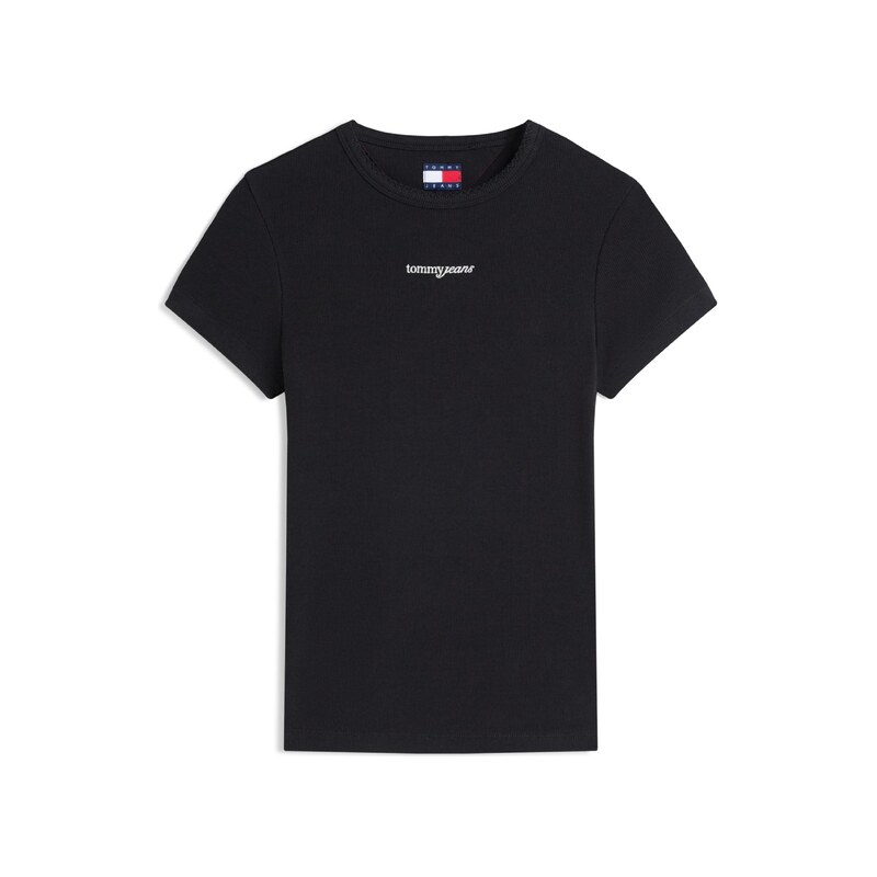 Tommy Jeans Tričko Logo Slim černá / bílá