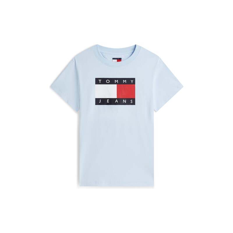 Tommy Jeans Tričko Tommy Flag pastelová modrá / červená / černá