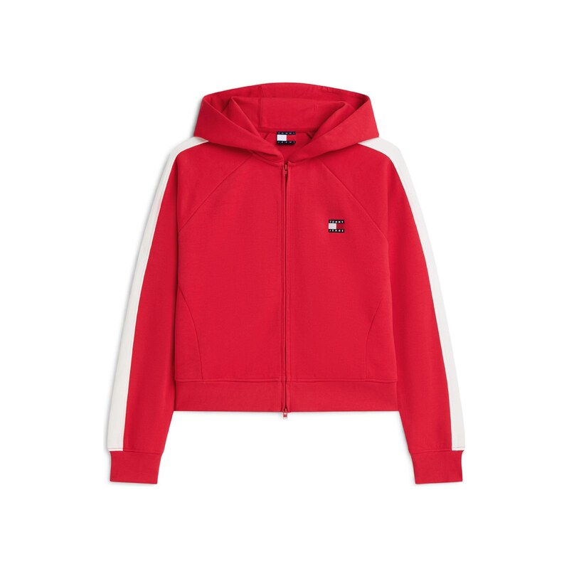 Tommy Jeans Mikina 'Tommy Badge Zip-thru' červená / bílá
