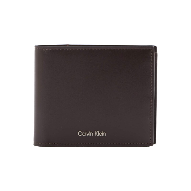 Calvin Klein Peněženka Smooth Metal Logo Bifold tmavě hnědá