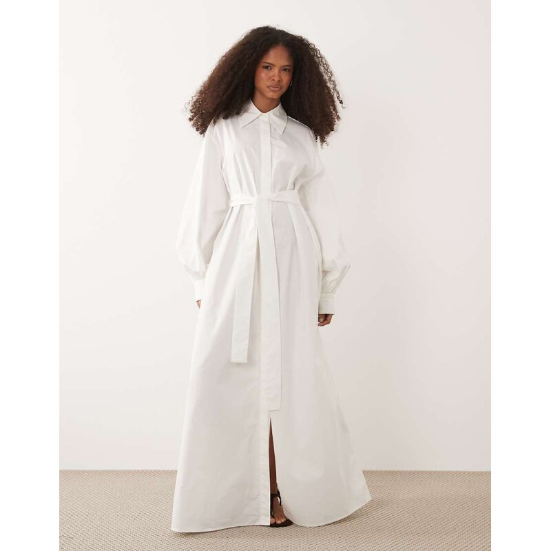 IYAL cotton poplin tie waist maxi shirt dress in white 114154649