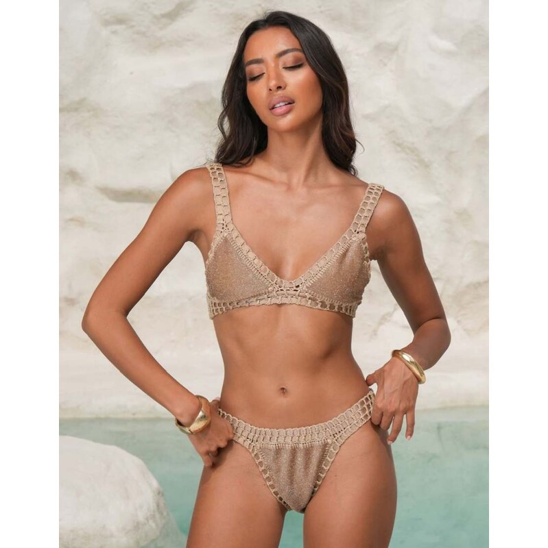 Moda Minx X Alejandra Vidal glitter bikini bottom with crochet trim in 115227220