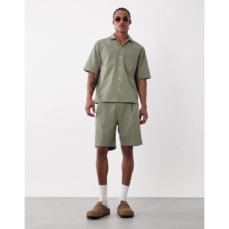 ASOS DESIGN smart co-ords regular shorts in khaki seersucker