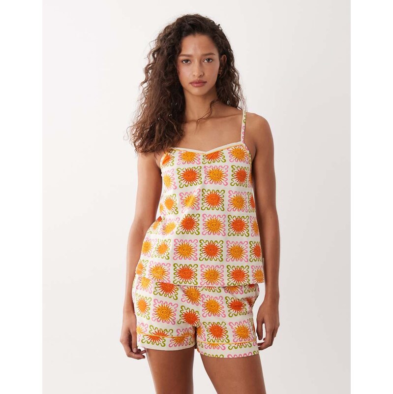 Chelsea Peers sunshine grid ruched cami with botton side short 115227237