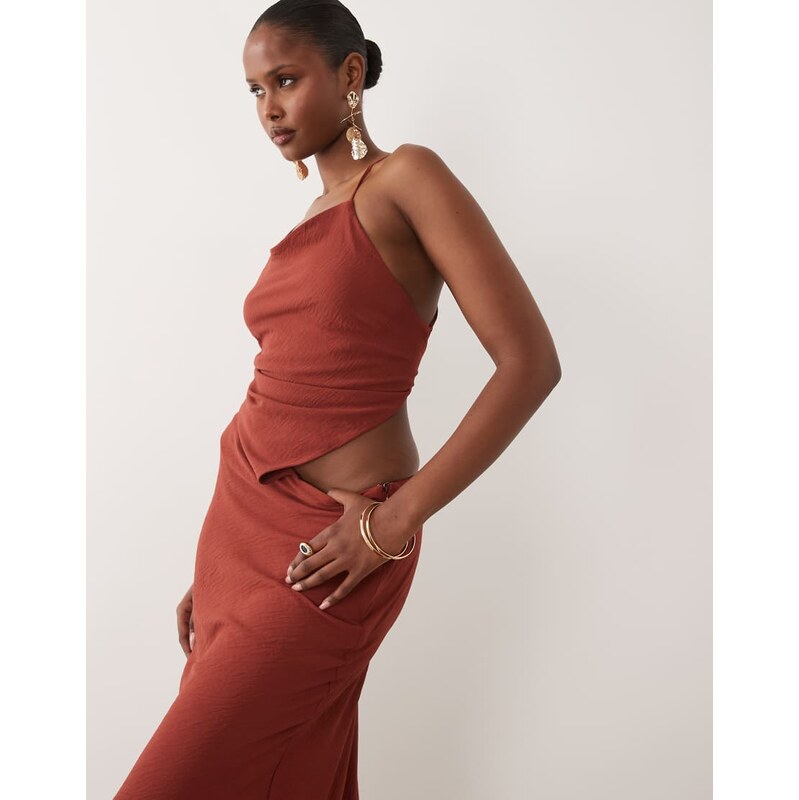 ASOS DESIGN crepe column maxi dress with tie back in russet