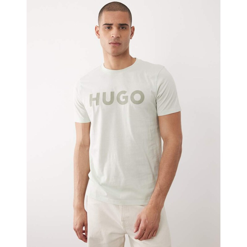 HUGO Red cotton jersey logo print t-shirt in light green