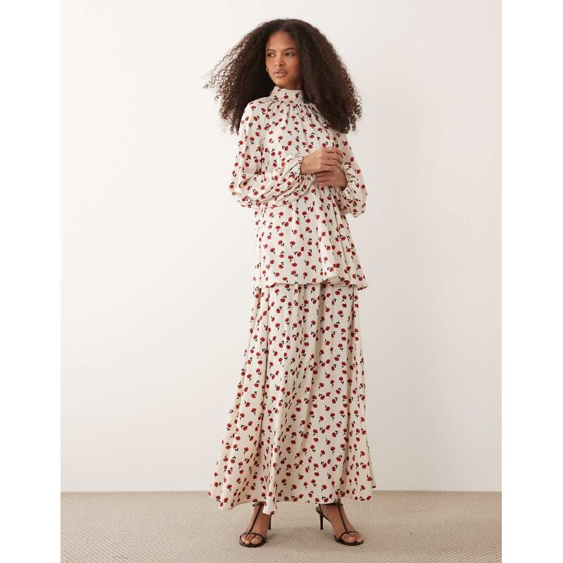 IYAL floaty maxi skirt co-ord in cream rose print-Multi 114154661