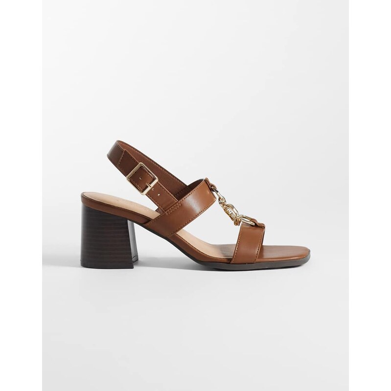 New Look chain strap detail block heeled sandal in tan-Brown 115388704
