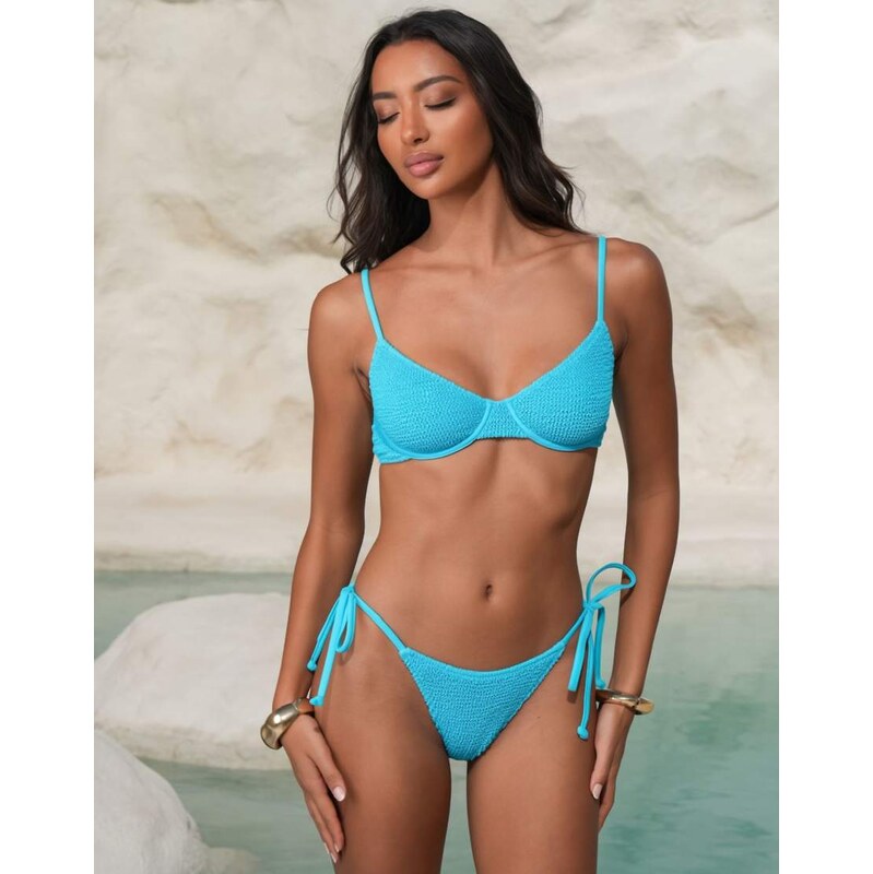 Moda Minx X Alejandra Vidal underwire scrunch bikini top in mid blue 115233411