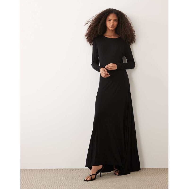 IYAL jersey scoop neck floaty a-line maxi dress in black