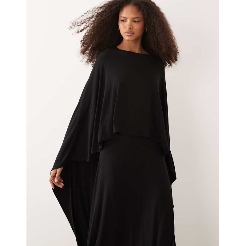 IYAL jersey high low drape detail cape top in black 114154644