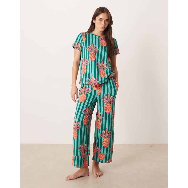Chelsea Peers short sleeve jersey crew neck nightwear set in pineapple 115233429