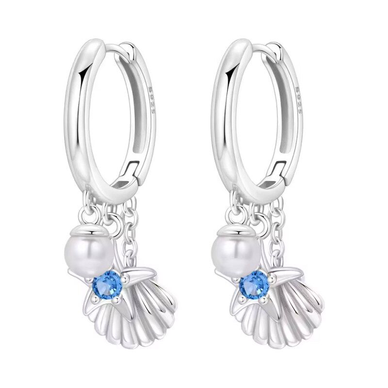 GRACE Silver Jewellery Kruhové náušnice s mušlí a hvězdicí - stříbro 115237814