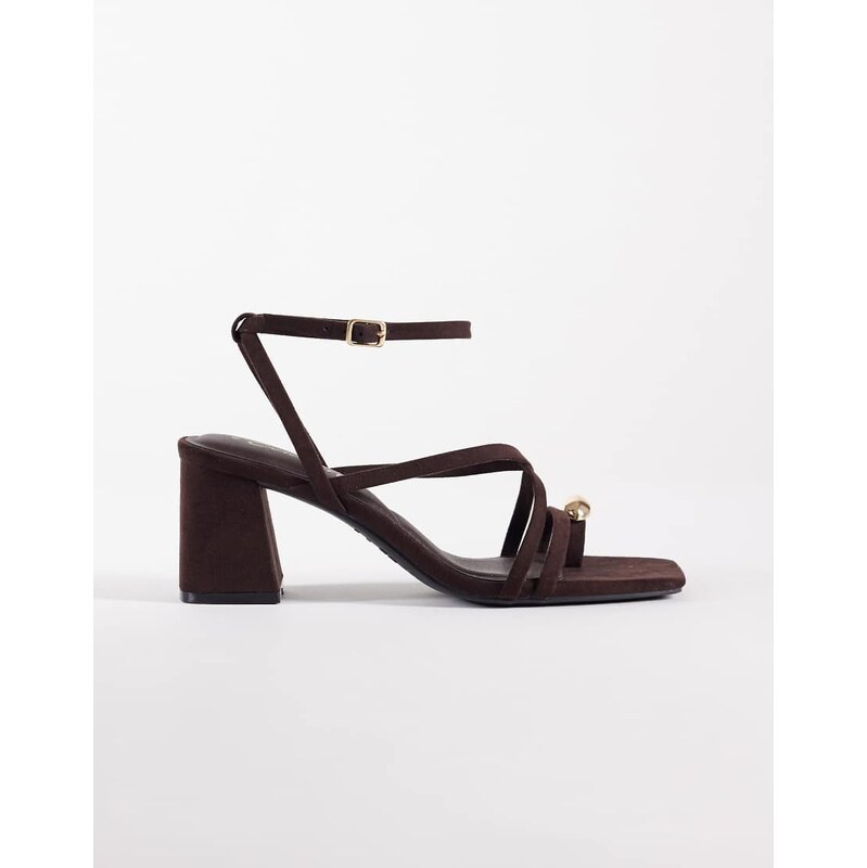 New Look metal toe loop block heeled sandal in brown 115414155