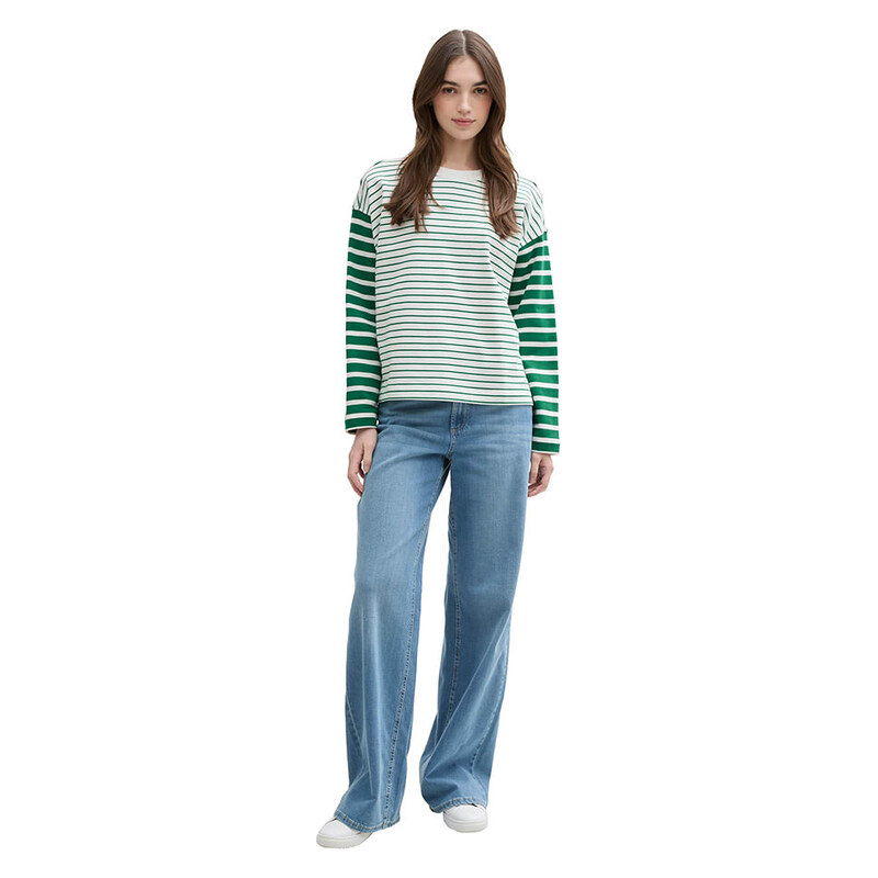 Mikina TOM TAILOR Denim Grün/ Weiß 3825433