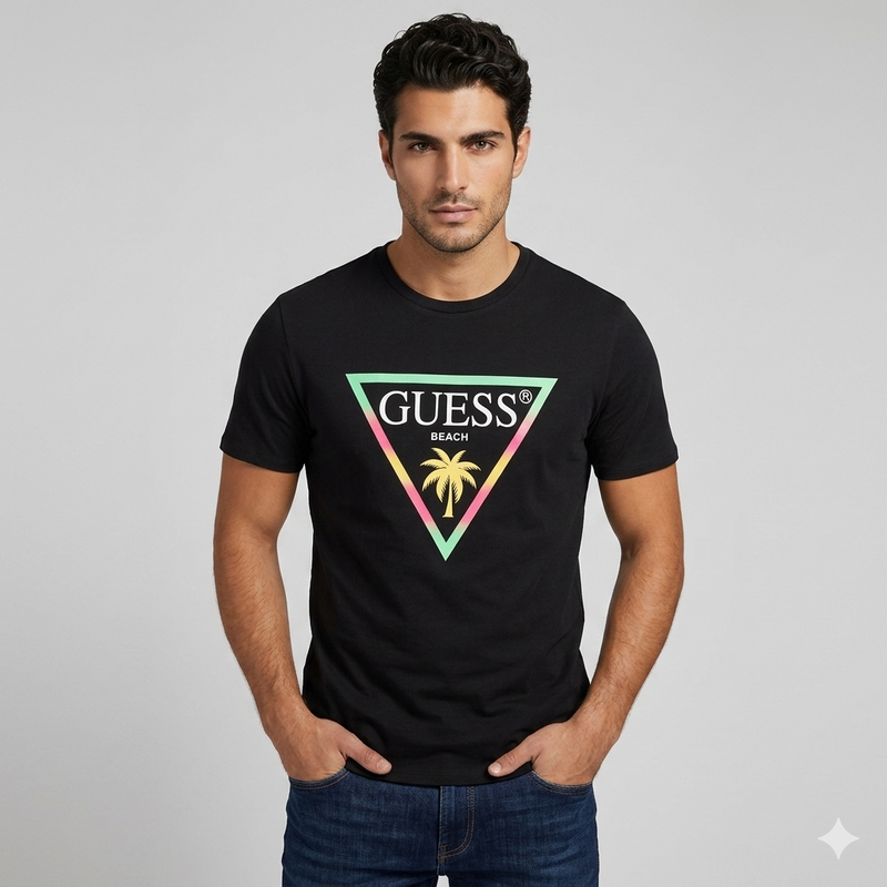 Guess ss cn new triangle palm tee BLACK