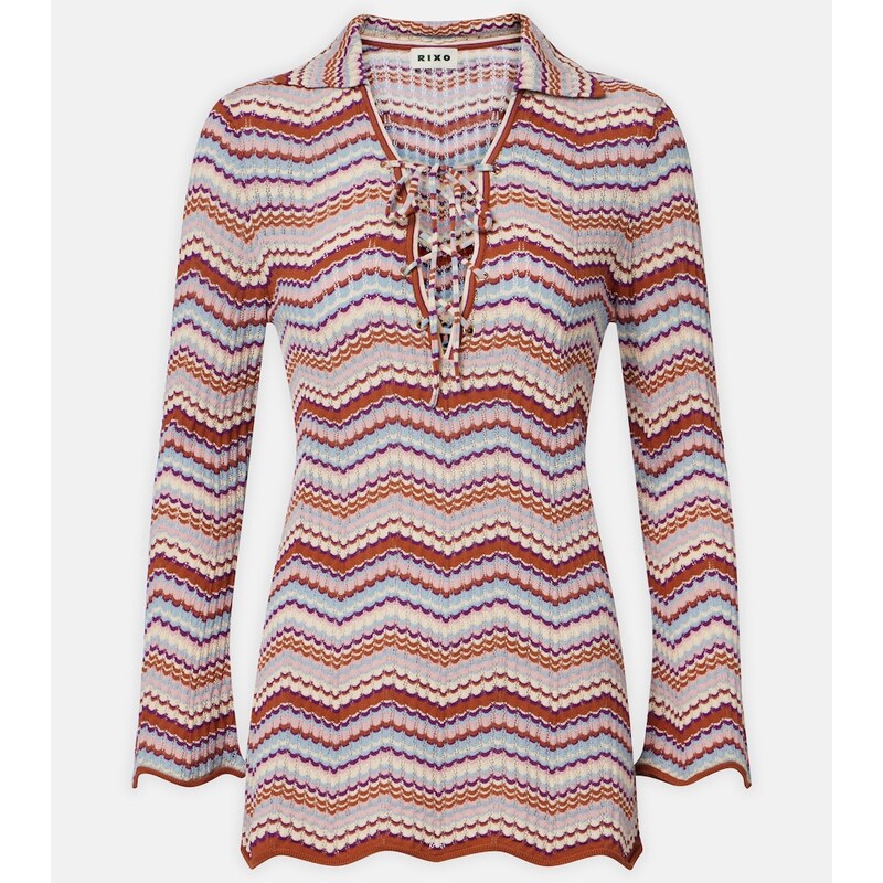 Dámské tričko Rixo Brody chevron cotton top v barevném motivu