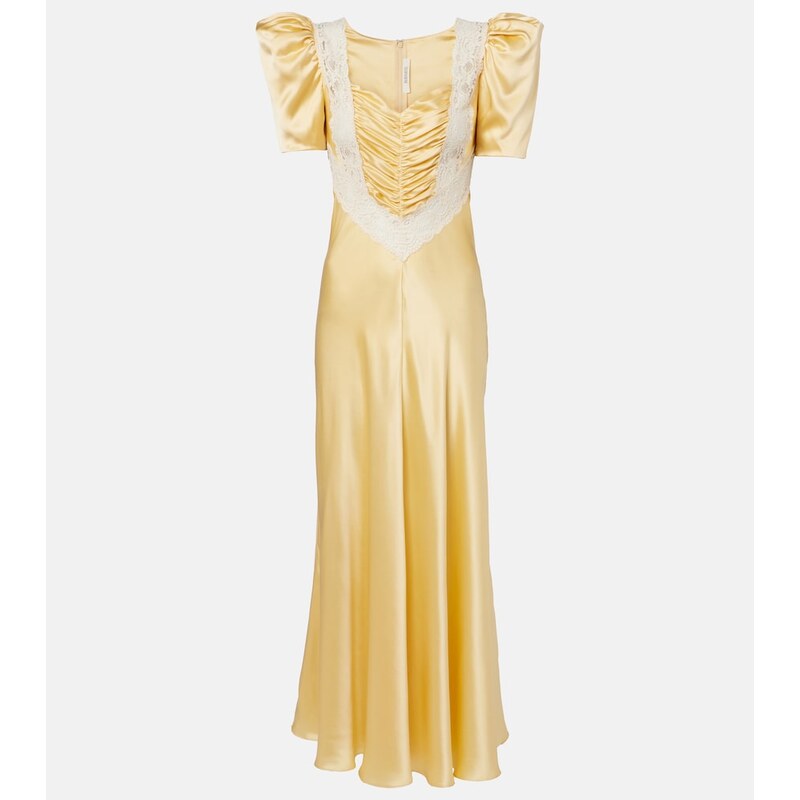 Rodarte Lace-trimmed ruched silk satin maxi dress