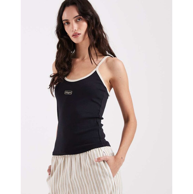 Laagam memfis strap contrast tank top in black-Multi