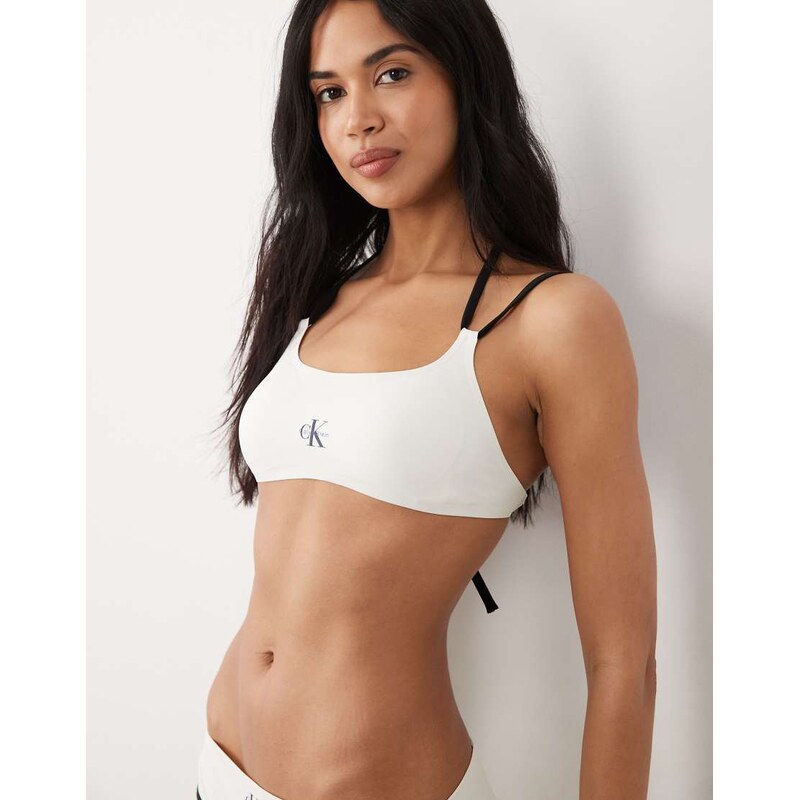 Calvin Klein logo bralette contrast bikini top in white-Black 115251270