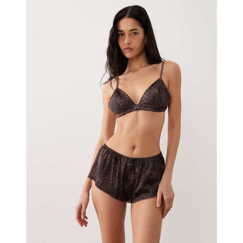 Calvin Klein Signature Satin tap shorts in brown animal print 115251838