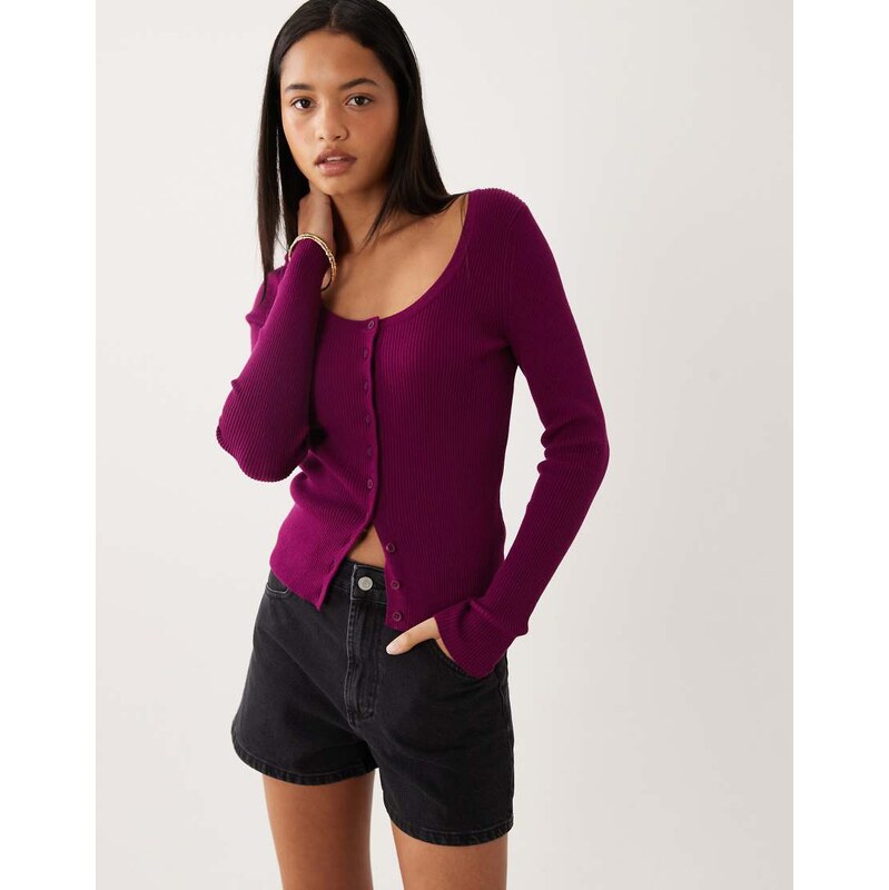ASOS DESIGN cotton blend wide scoop cardigan in plum-Purple 115518538