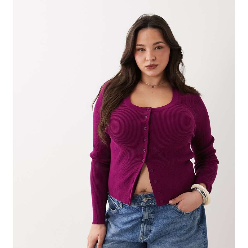 ASOS Curve ASOS DESIGN Curve cotton blend wide scoop cardigan in plum 115518540