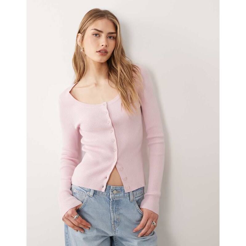 ASOS DESIGN cotton blend wide scoop cardigan in pink 115518543