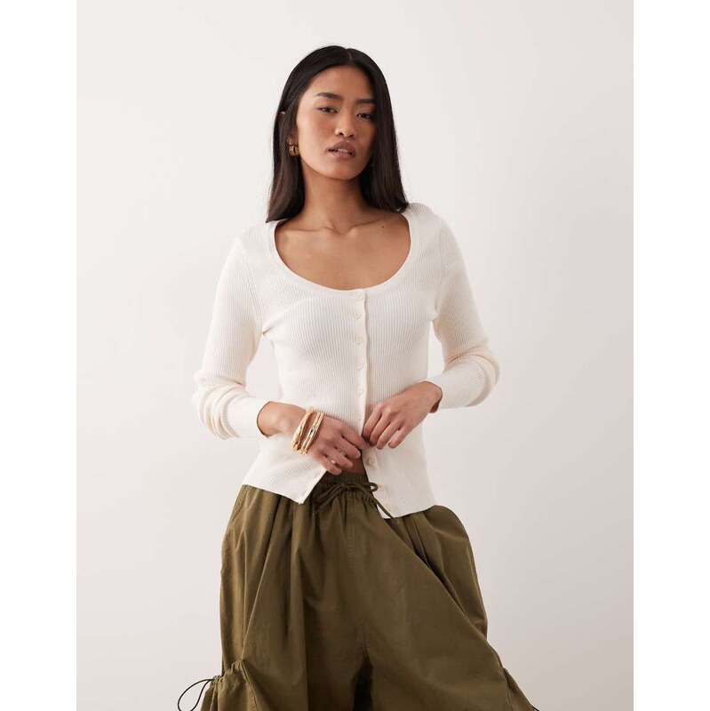 ASOS DESIGN cotton blend wide scoop cardigan in cream-White